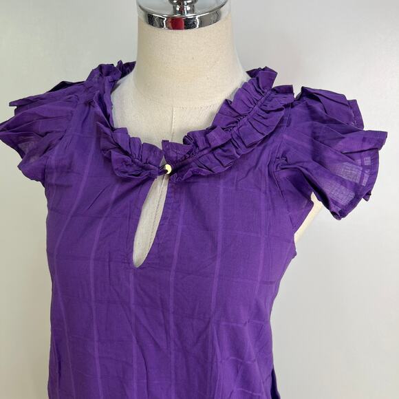 Never A Wallflower High Neck Dress Purple Windowpane Cotton - Picture 2 of 9